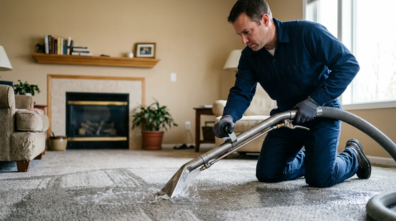 Water damage restoration technician working near El Cajon, CA